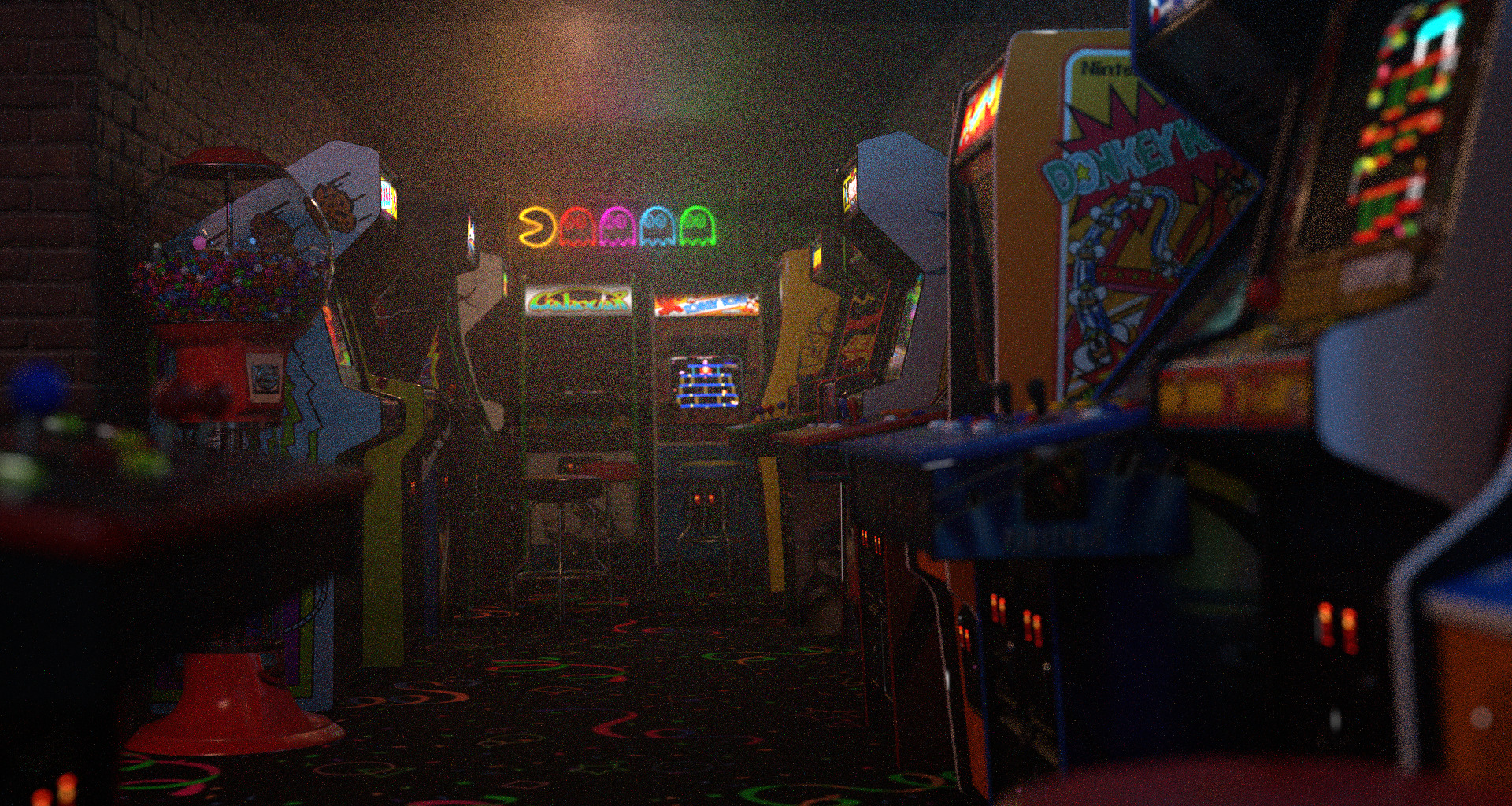 Retro Arcade Cabinets and Stools Pack 1 3D model_4