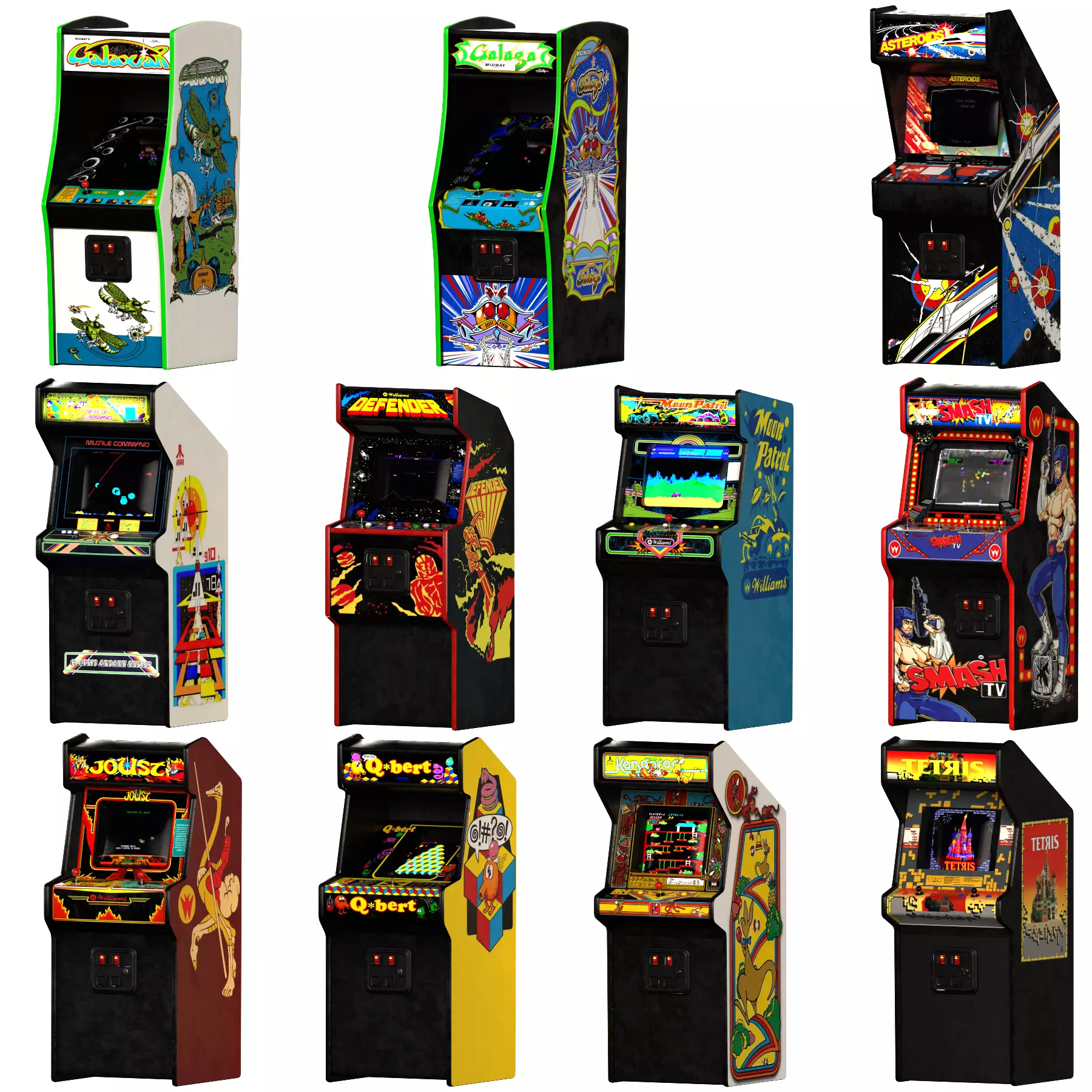 Retro Arcade Cabinets and Stools Pack 1 3D model_0