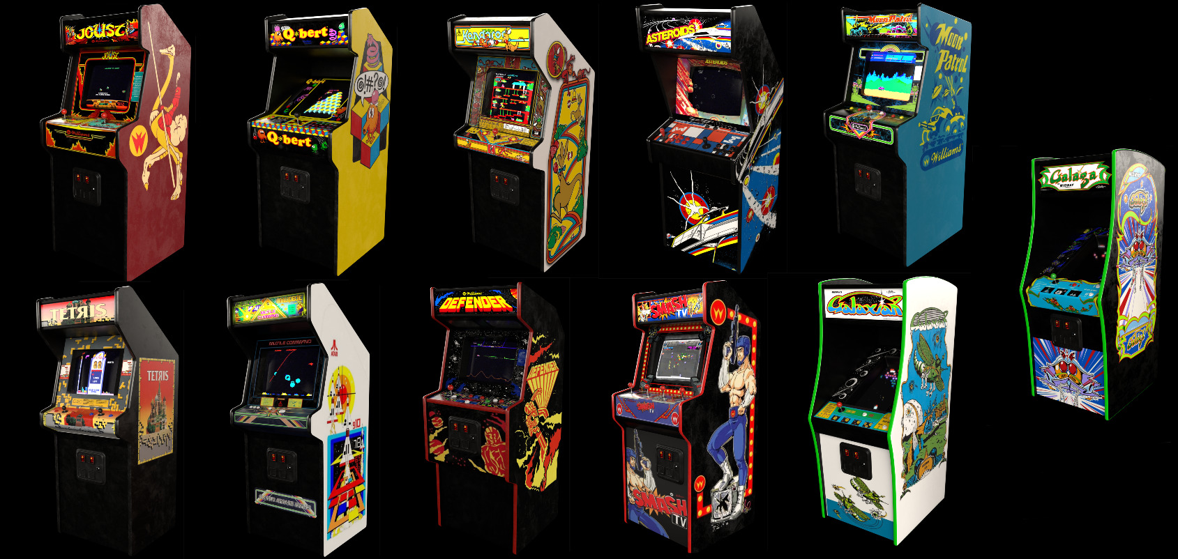 Retro Arcade Cabinets and Stools Pack 1 3D model_7