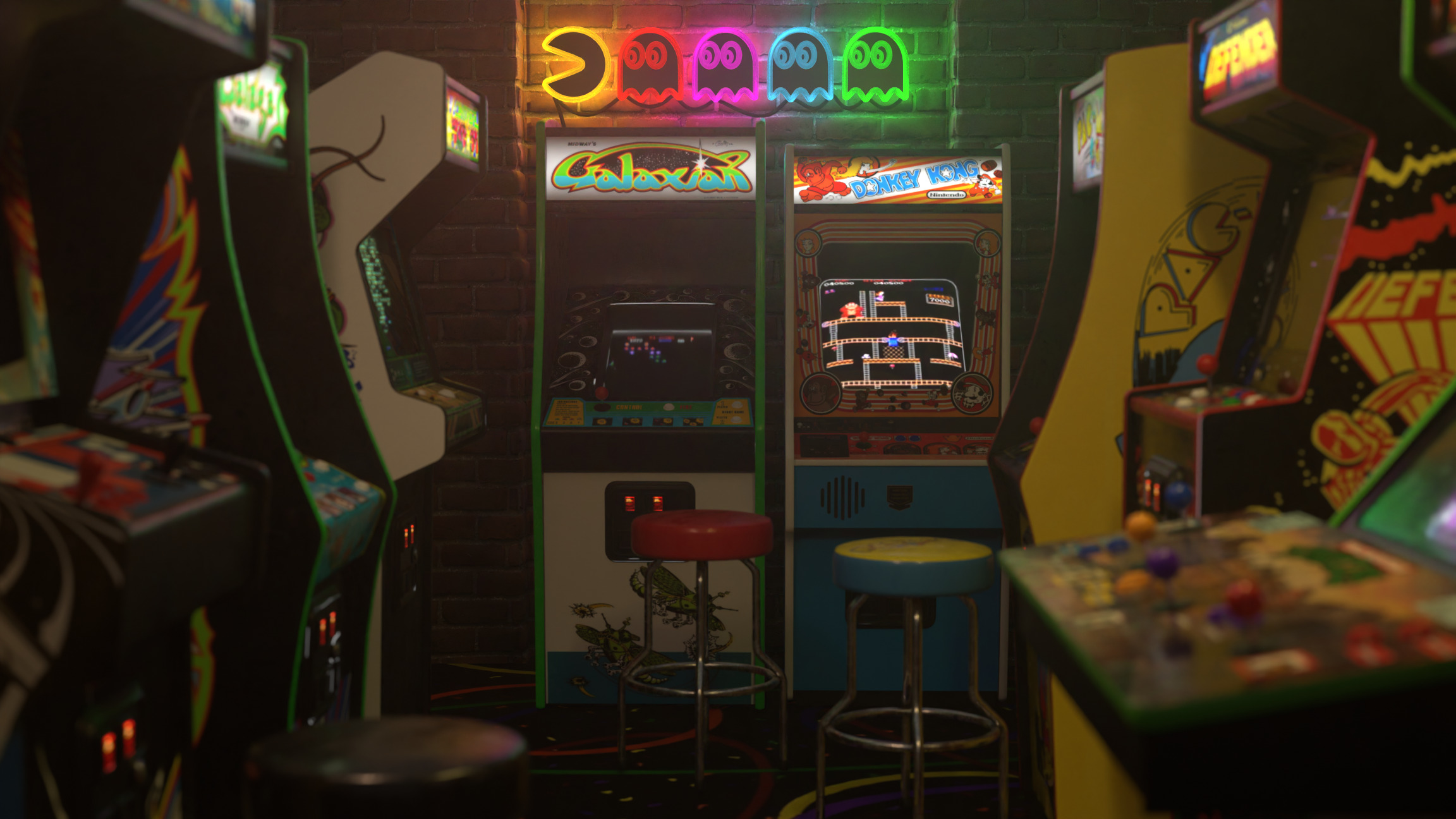 Retro Arcade Cabinets and Stools Pack 1 3D model_2