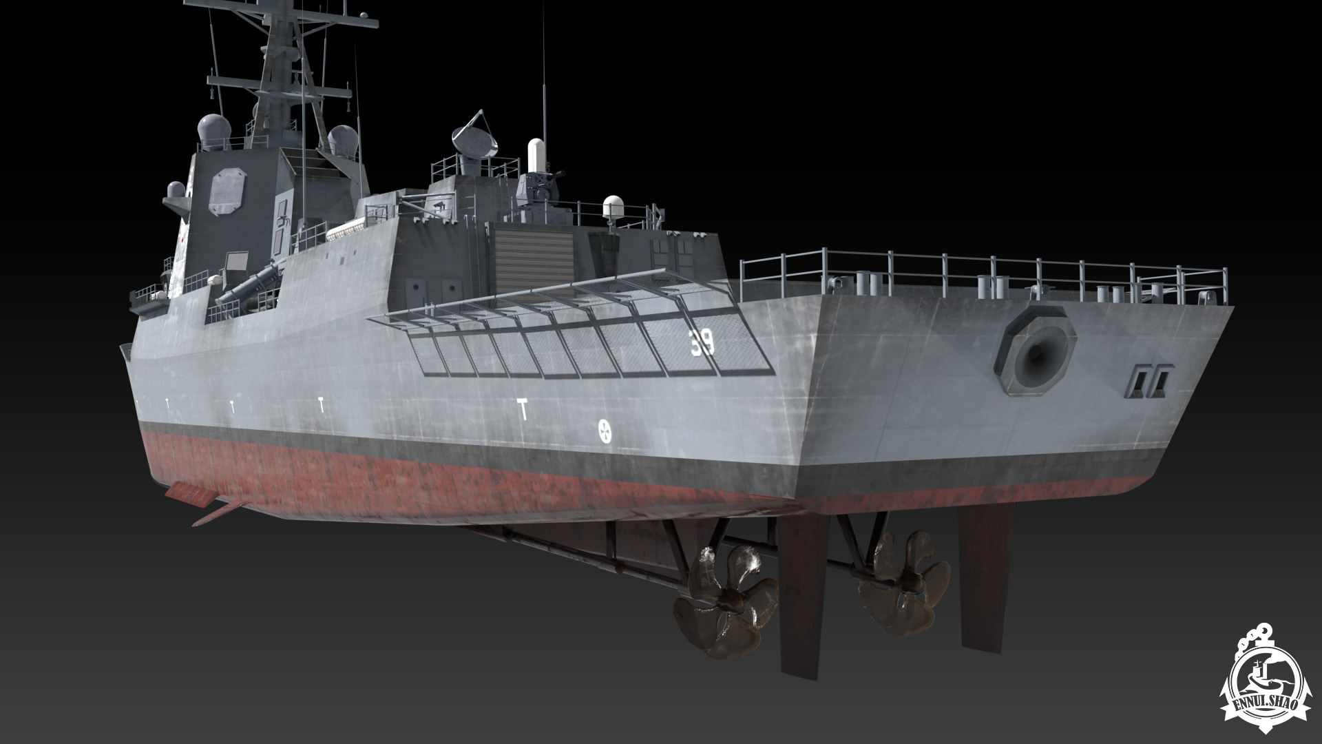 DDGH39 HMAS Hobart Low-poly 3D model_11