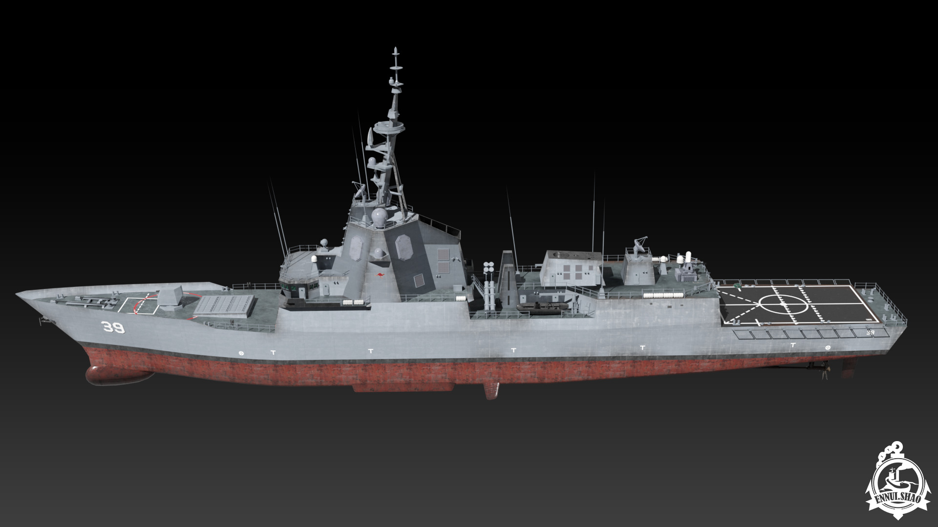 DDGH39 HMAS Hobart Low-poly 3D model_6