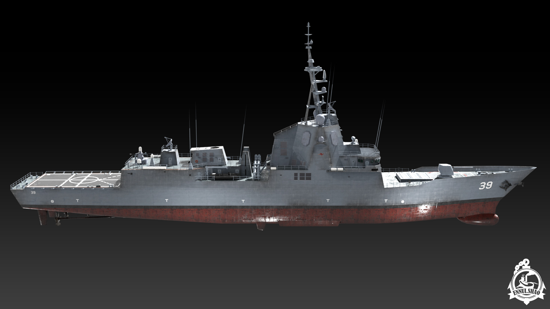 DDGH39 HMAS Hobart Low-poly 3D model_3