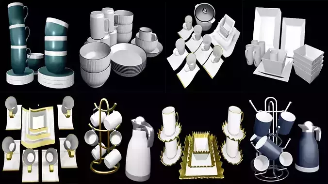 30 High-Quality Elegant Kitchenware Set 3D Model Collection 