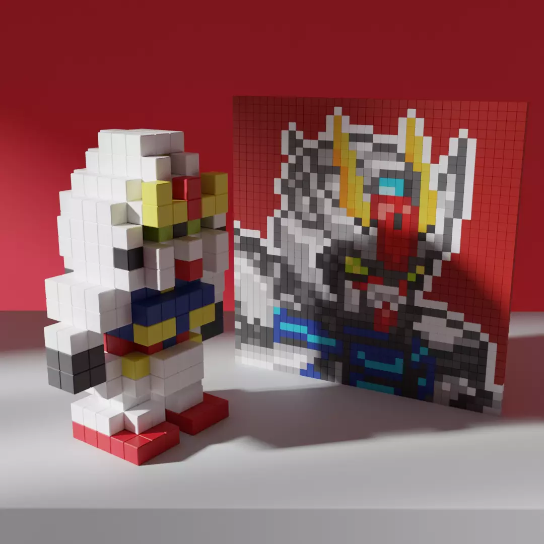 Gundam Mobile Suit Voxel Stylized Cubic 3D model_0