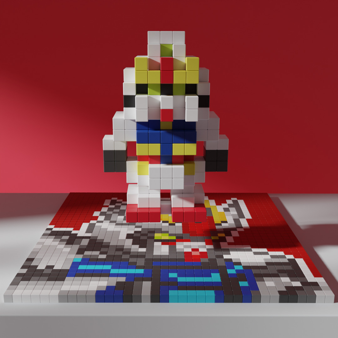 Gundam Mobile Suit Voxel Stylized Cubic 3D model_1