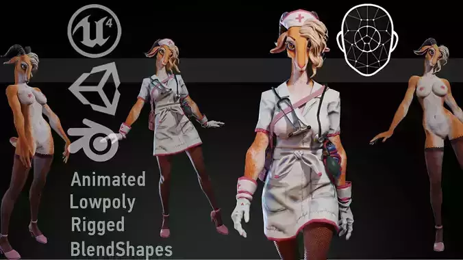 Gazelle Girl Nurse Low-poly 3D model