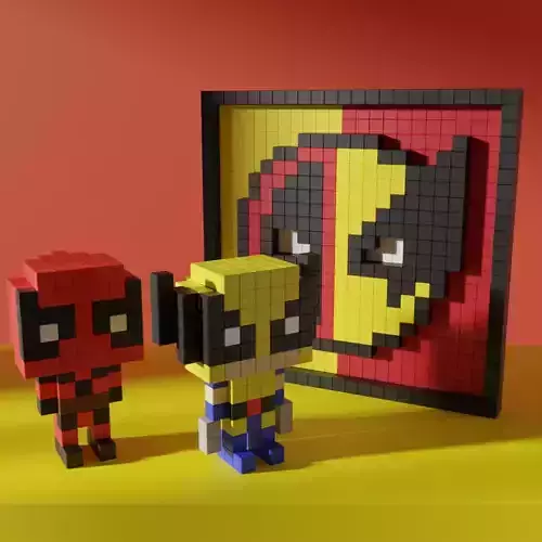 Wolverine Deadpool Superhero Voxel Stylized Cubic 3D model Wolverine Deadpool Superhero Voxel Stylized Cubic 3D model
