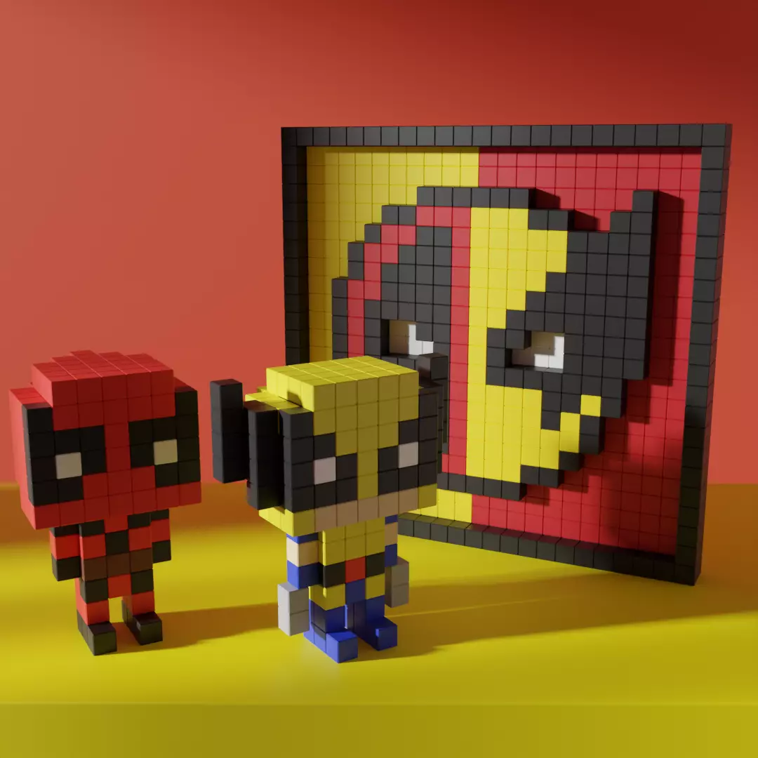 Wolverine Deadpool Superhero Voxel Stylized Cubic 3D model_0