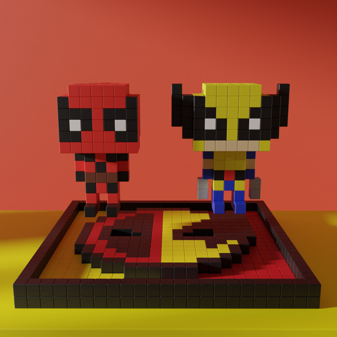 Wolverine Deadpool Superhero Voxel Stylized Cubic 3D model_1