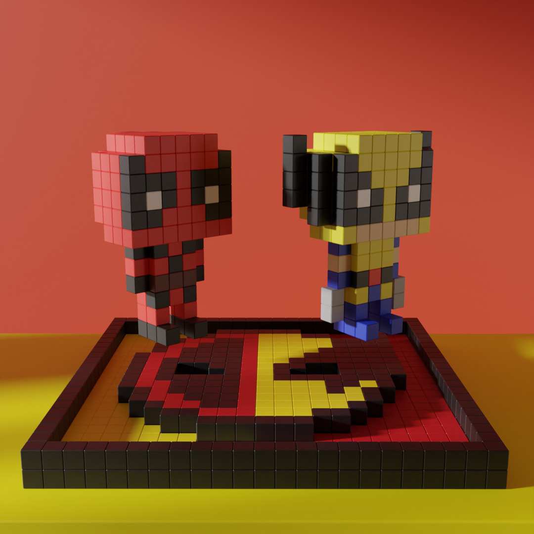 Wolverine Deadpool Superhero Voxel Stylized Cubic 3D model_3