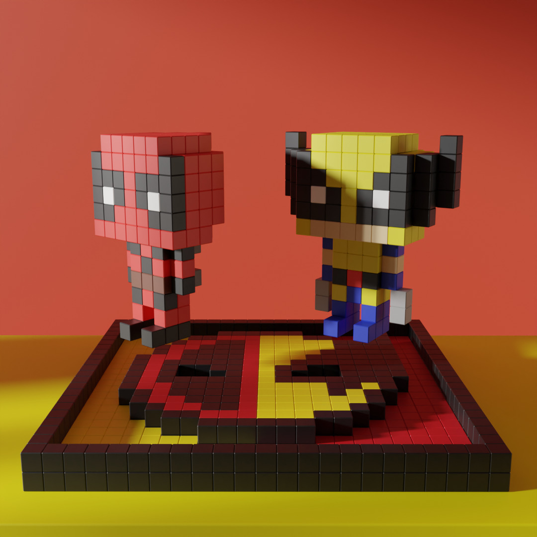 Wolverine Deadpool Superhero Voxel Stylized Cubic 3D model_2