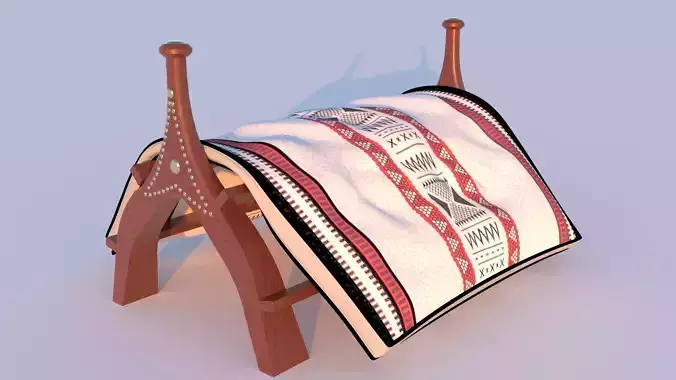 Arabian Wooden Saddle with Embroidered Fur Traditional Design