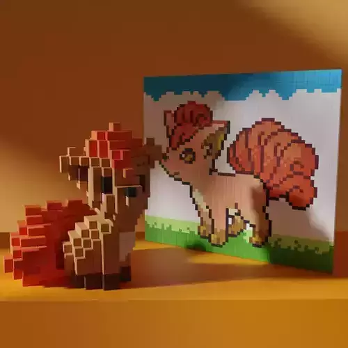 Vulpix Voxel Pokemon Stylized Cubic