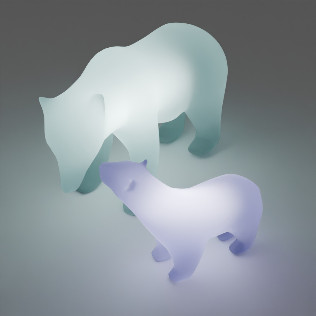Indirect lighting of a polar bear parent and child 3D model_2