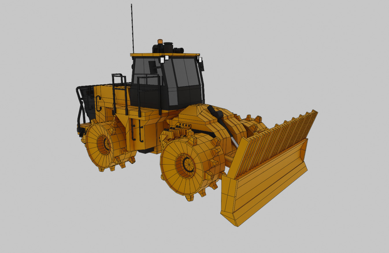 Landfill Compactor Heavy Vehicle Low-poly 3D model_6
