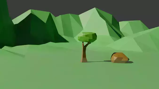 Stylized Low Poly Nature Pack Trees  Rocks  Mountain range Fog