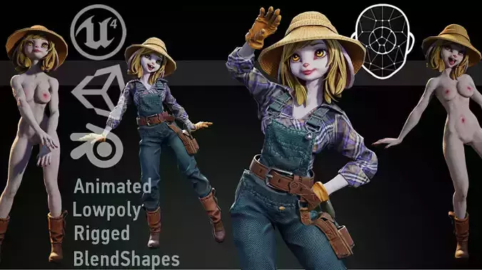 Rabbit Girl Gardener Low-poly 3D model