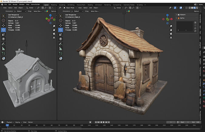 medieval house Low-poly 3D model 2