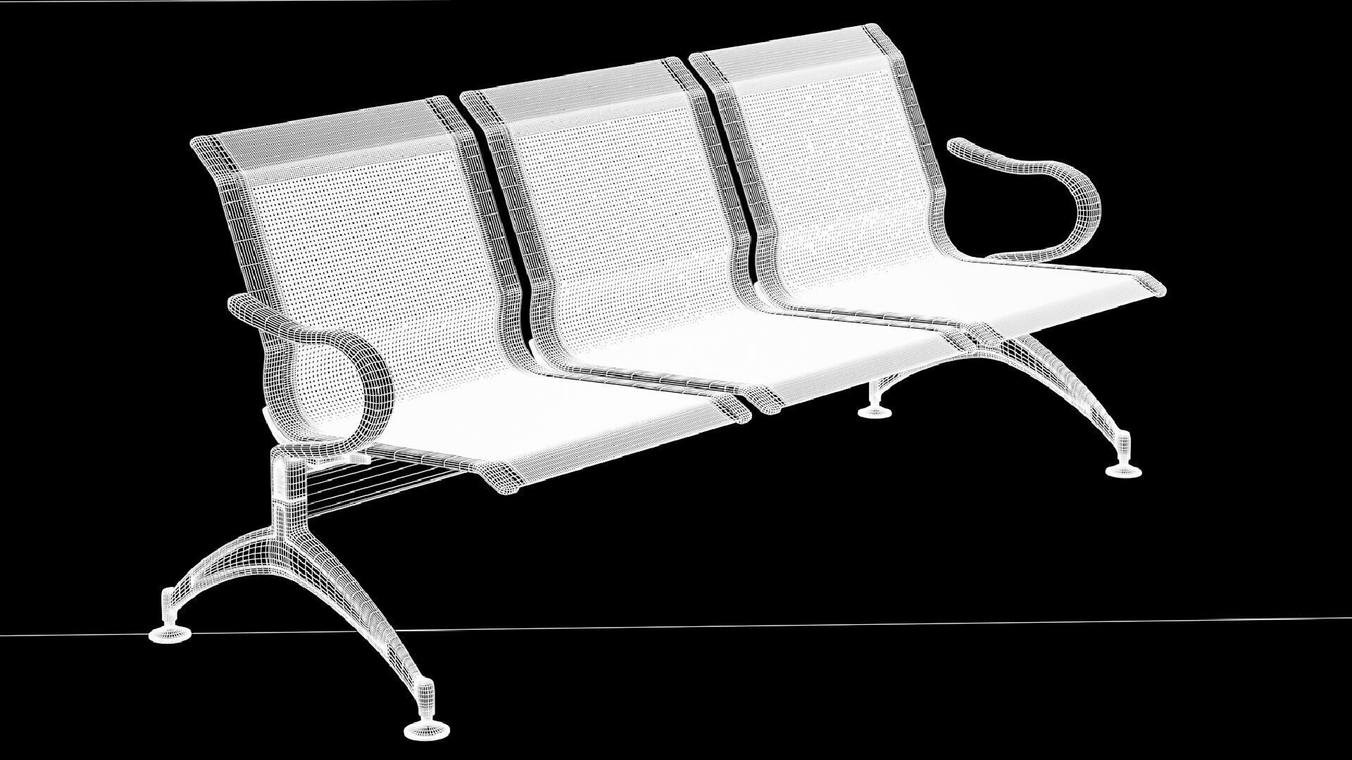 Waiting Iron Bench Chair 3D model_8