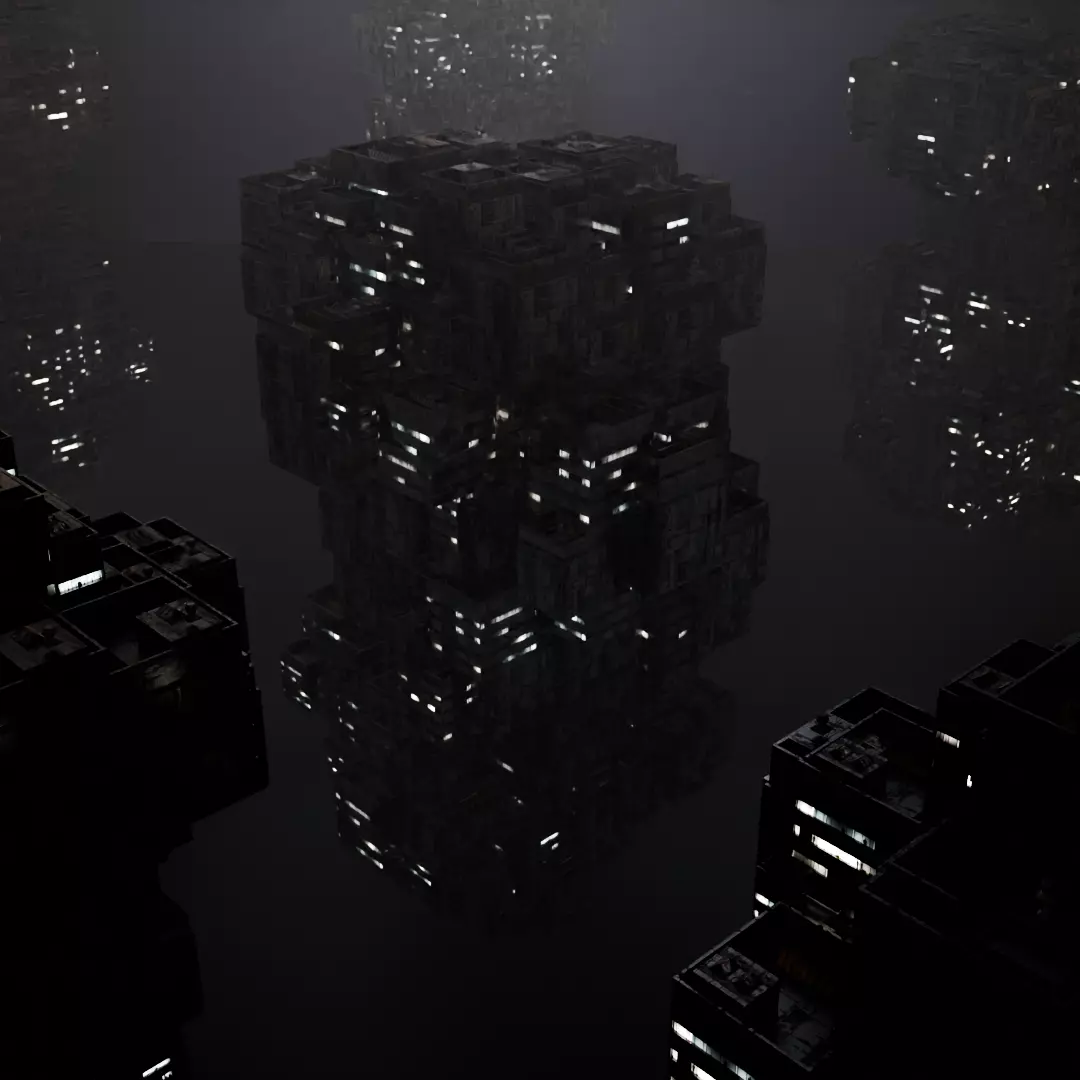Sci fi night city building 8 3D model_0