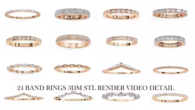 24 Band Rings 3dm stl Render images and white video details 