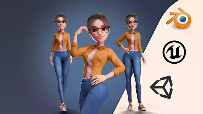 Cartoon Teen girl-Sarah Rigged Low-poly 3D model
