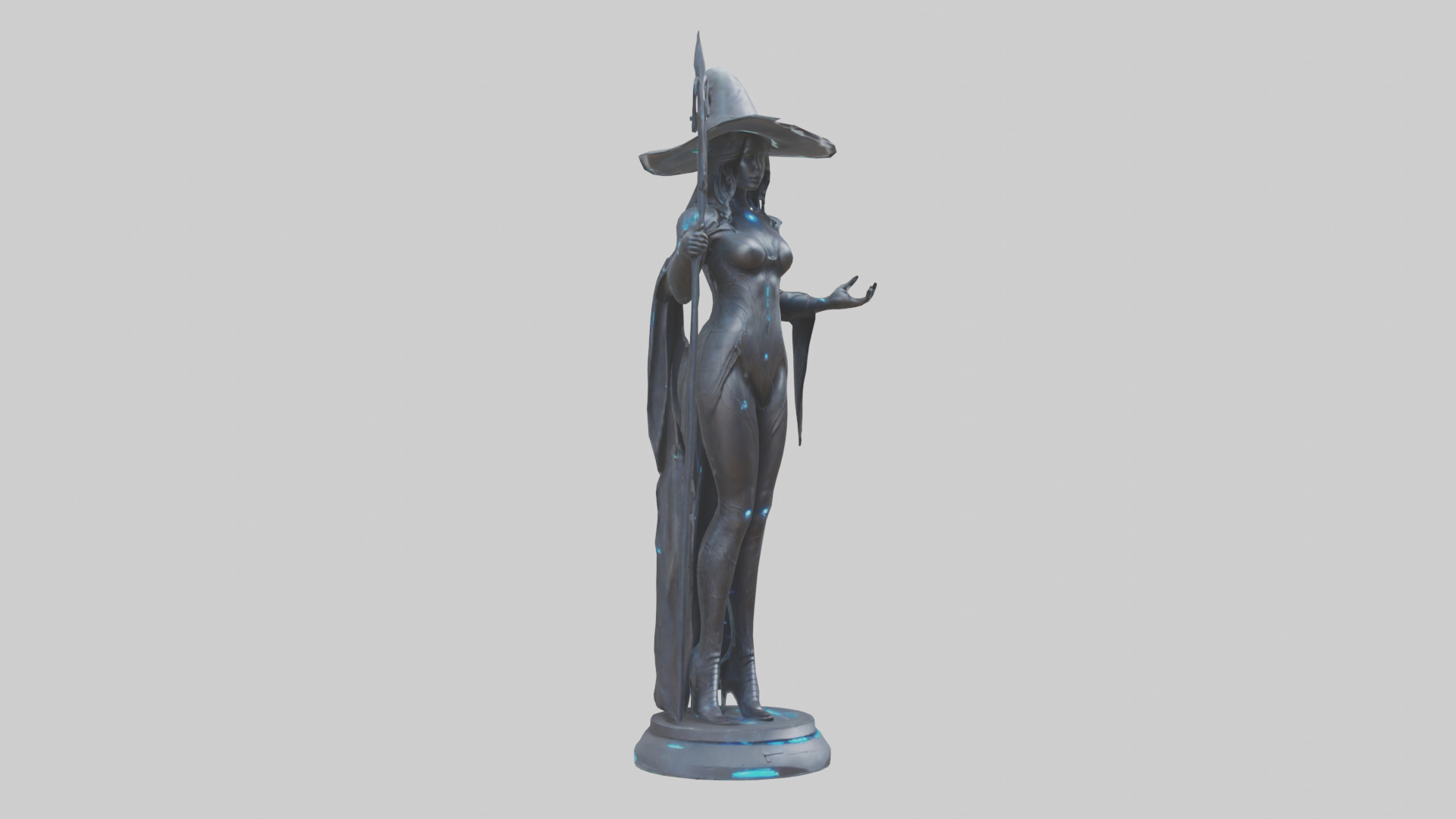 Futuristic Witch statue model Low-poly 3D model_11