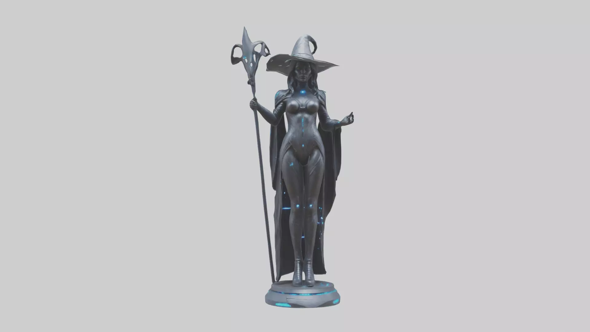 Futuristic Witch statue model Low-poly 3D model_0