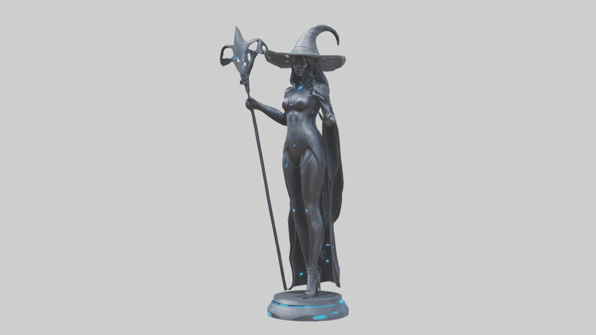 Futuristic Witch statue model Low-poly 3D model_9