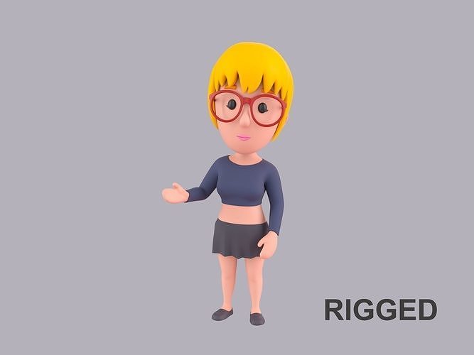 Cartoon Female Character Rigged 028 3D model