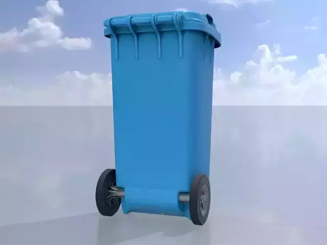 Plastic garbage can blue with wheels 120 L Low-poly 3D model