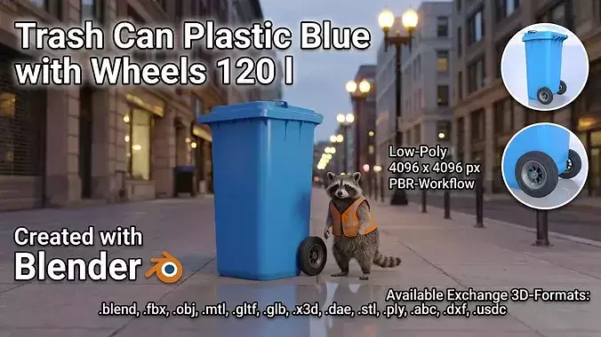 Plastic garbage can blue with wheels 120 L