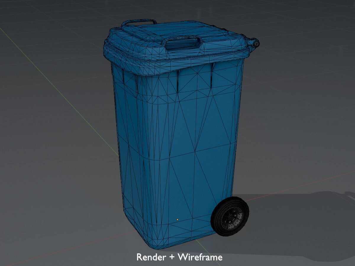 Plastic garbage can blue with wheels 240 L Low-poly 3D model_8
