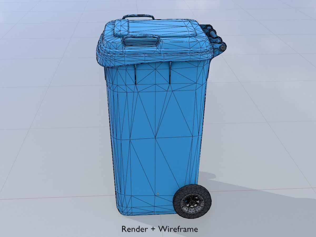 Plastic garbage can blue with wheels 240 L Low-poly 3D model_5