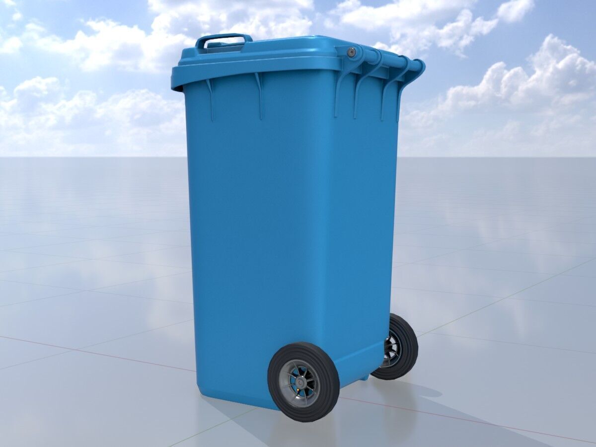 Plastic garbage can blue with wheels 240 L Low-poly 3D model_2