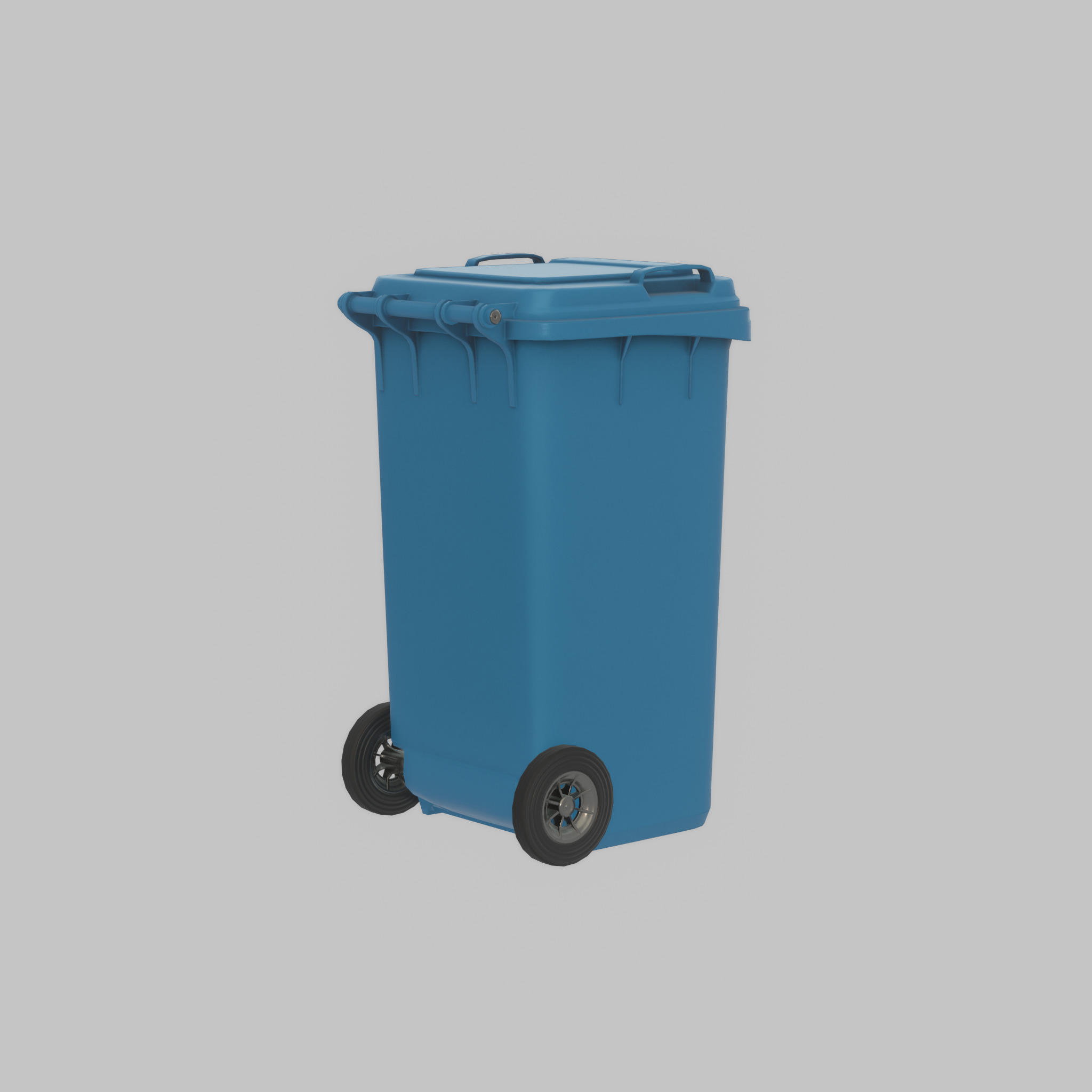 Plastic garbage can blue with wheels 240 L Low-poly 3D model_59