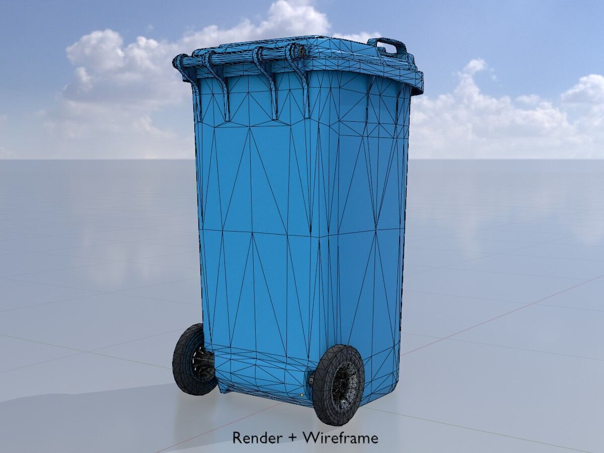 Plastic garbage can blue with wheels 240 L Low-poly 3D model_6