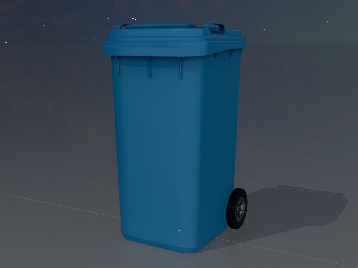 Plastic garbage can blue with wheels 240 L Low-poly 3D model_4