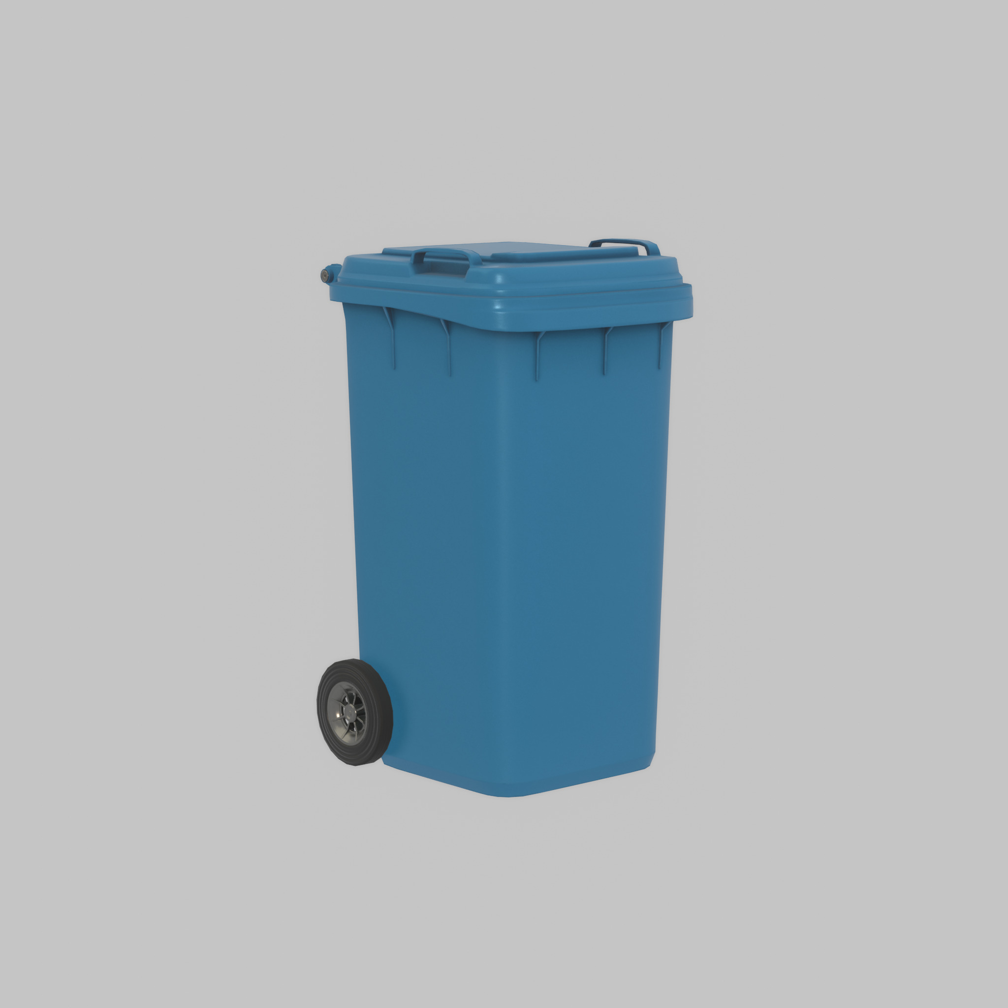 Plastic garbage can blue with wheels 240 L Low-poly 3D model_34