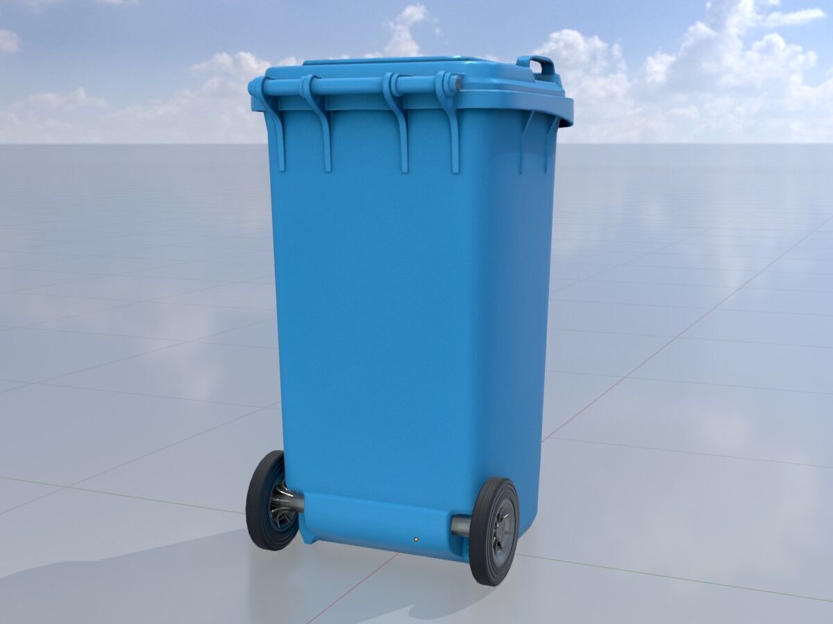 Plastic garbage can blue with wheels 240 L Low-poly 3D model_3