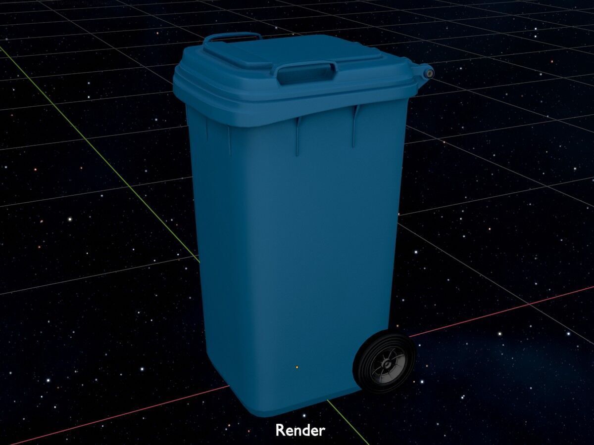 Plastic garbage can blue with wheels 240 L Low-poly 3D model_17