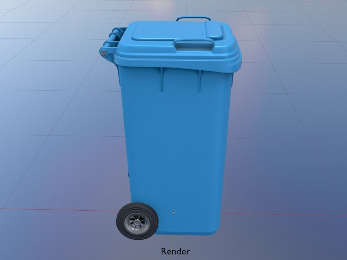 Plastic garbage can blue with wheels 240 L Low-poly 3D model_19