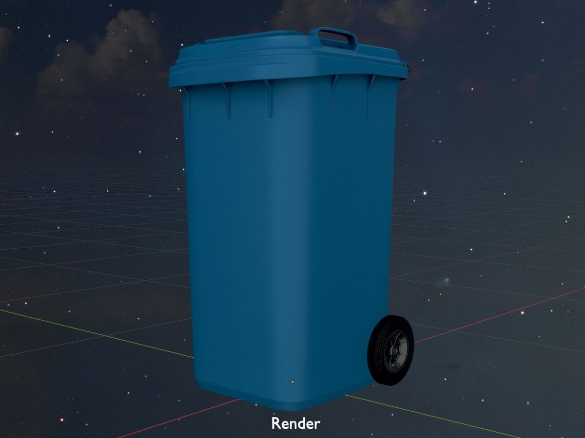 Plastic garbage can blue with wheels 240 L Low-poly 3D model_20
