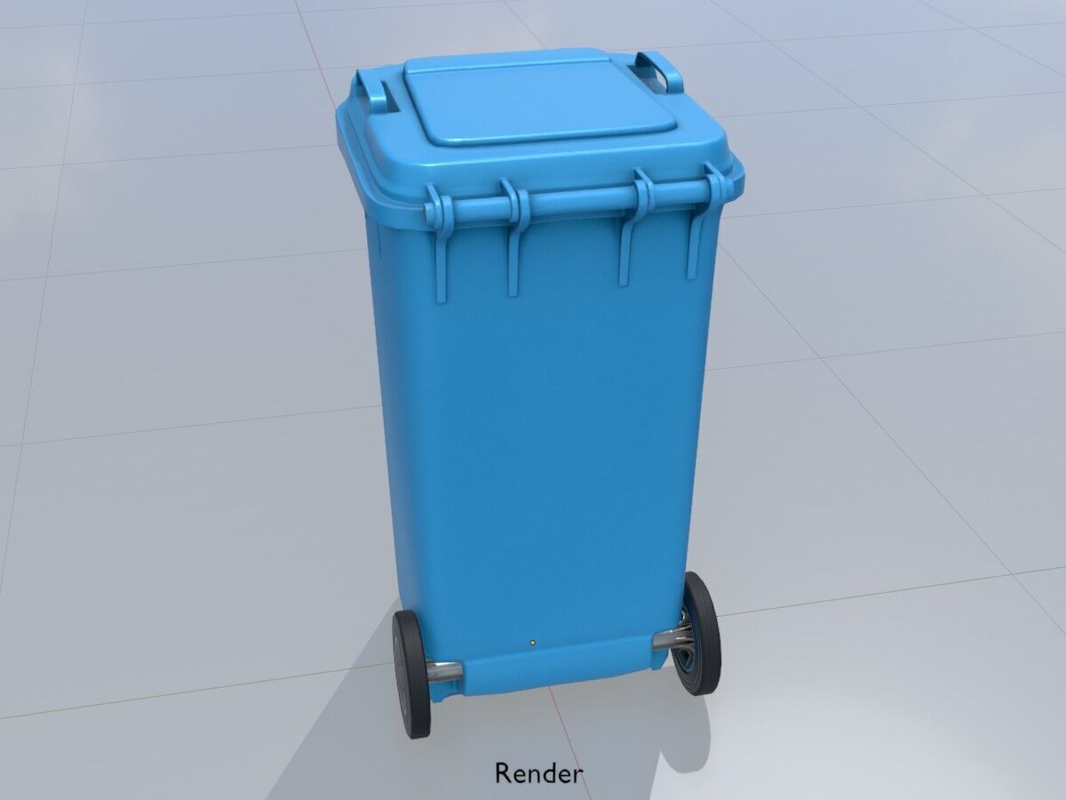 Plastic garbage can blue with wheels 240 L Low-poly 3D model_14