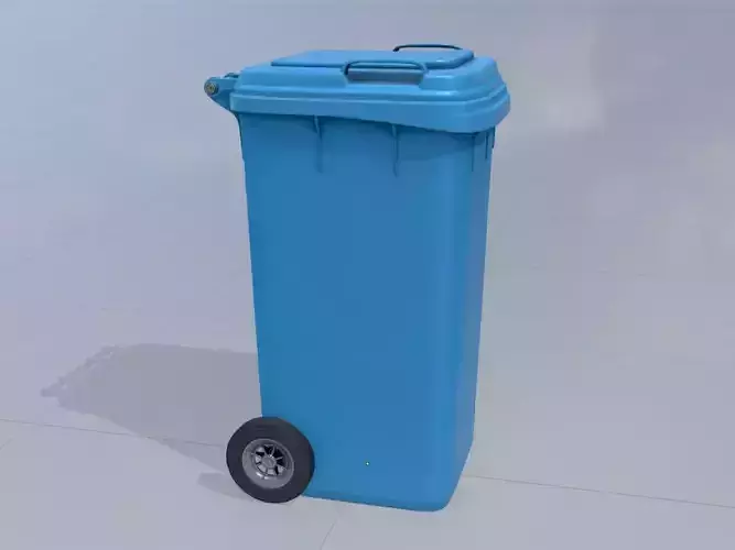 Plastic garbage can blue with wheels 240 L Low-poly 3D model