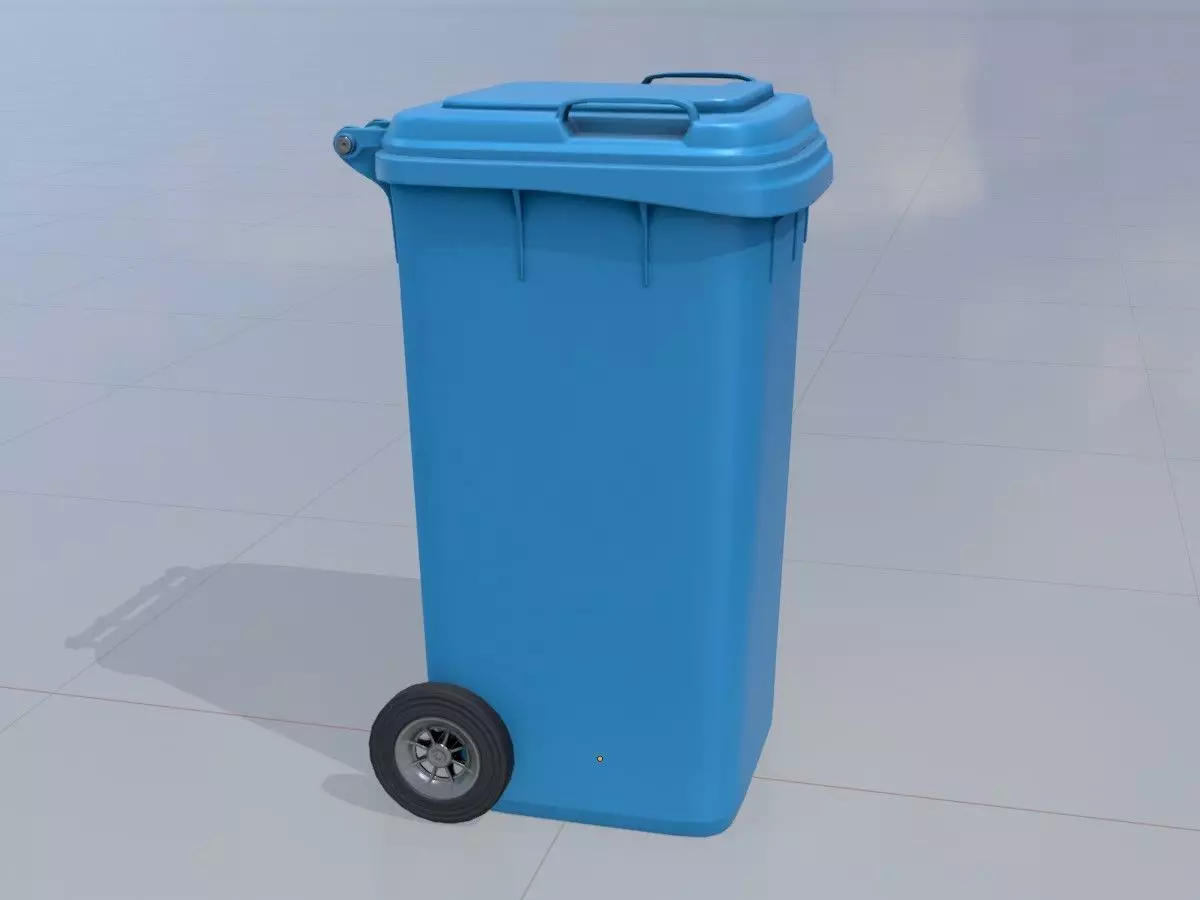 Plastic garbage can blue with wheels 240 L Low-poly 3D model_0