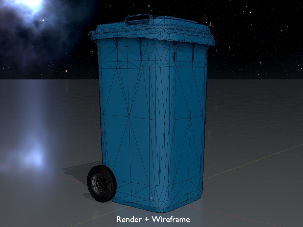 Plastic garbage can blue with wheels 240 L Low-poly 3D model_7