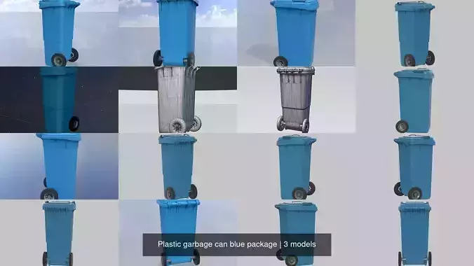 Three wheeled garbage cans blue package 3D Model Collection