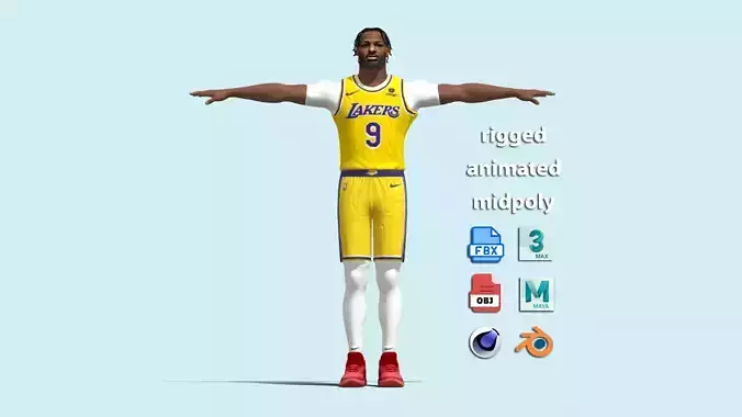 T-Pose Rigged Bronny James Los Angeles Lakers 3D model